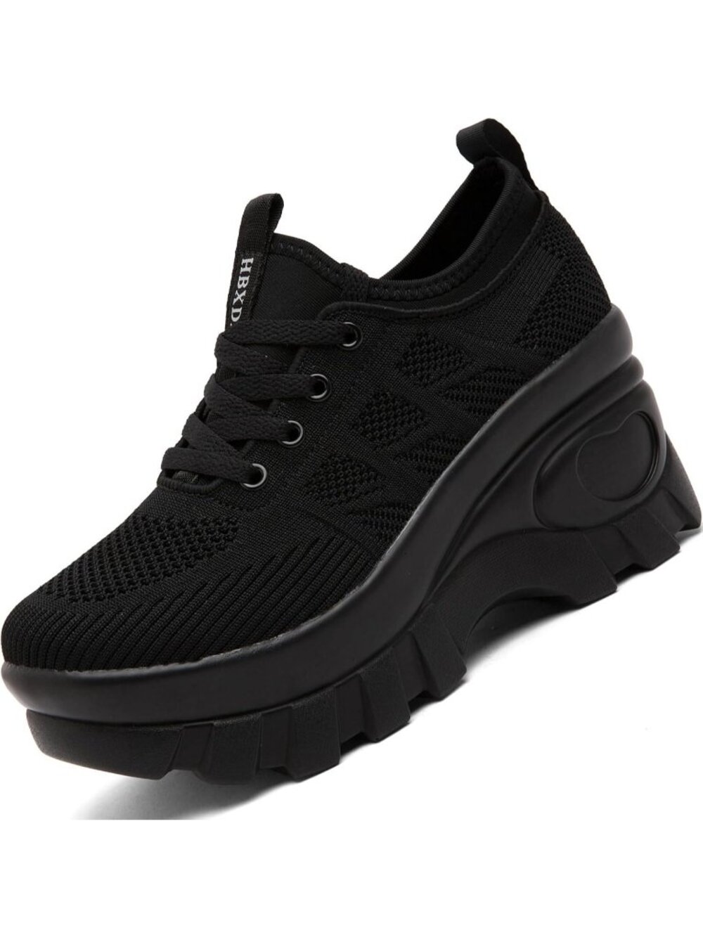 Women's Black Chunky Platform Wedge Orthopedic Fashion Knitted Walking Sneakers